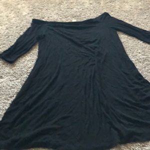 Black ribbed off the shoulder swing dress